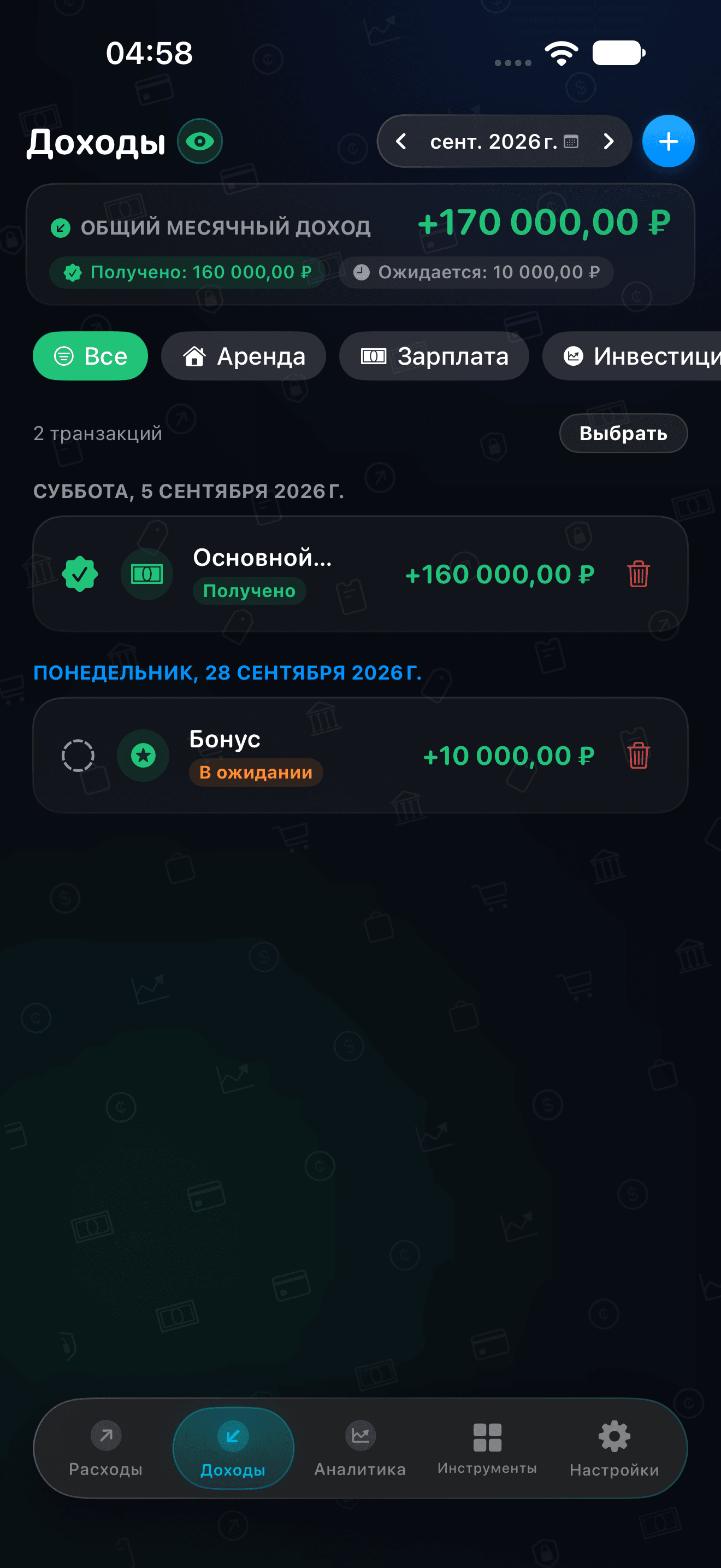 CRASGO Денежные поступления